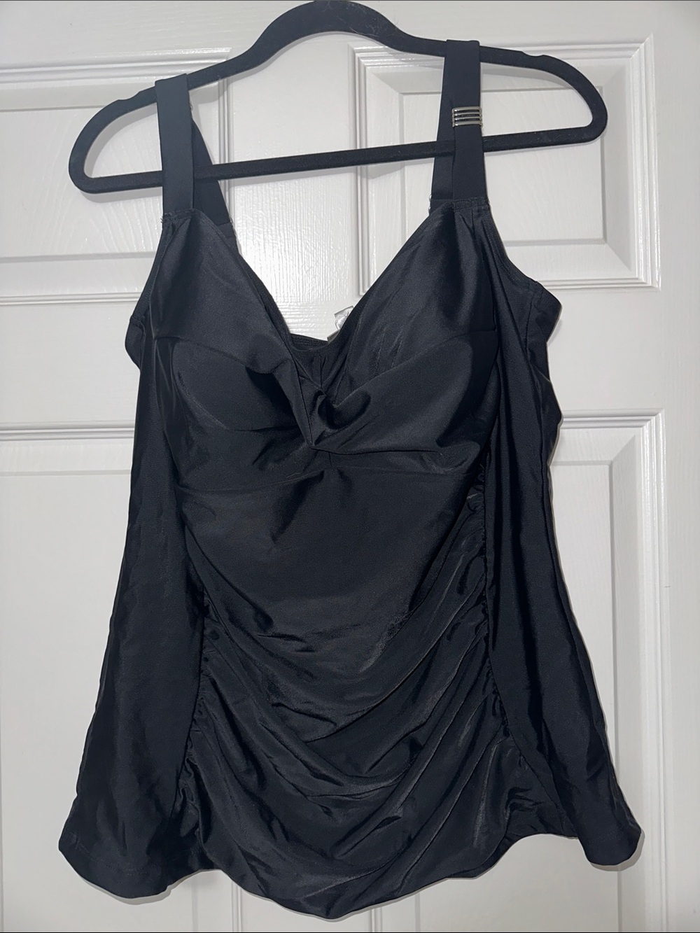 Avenue Black Draped Swim Tankini Top with Supportive Straps